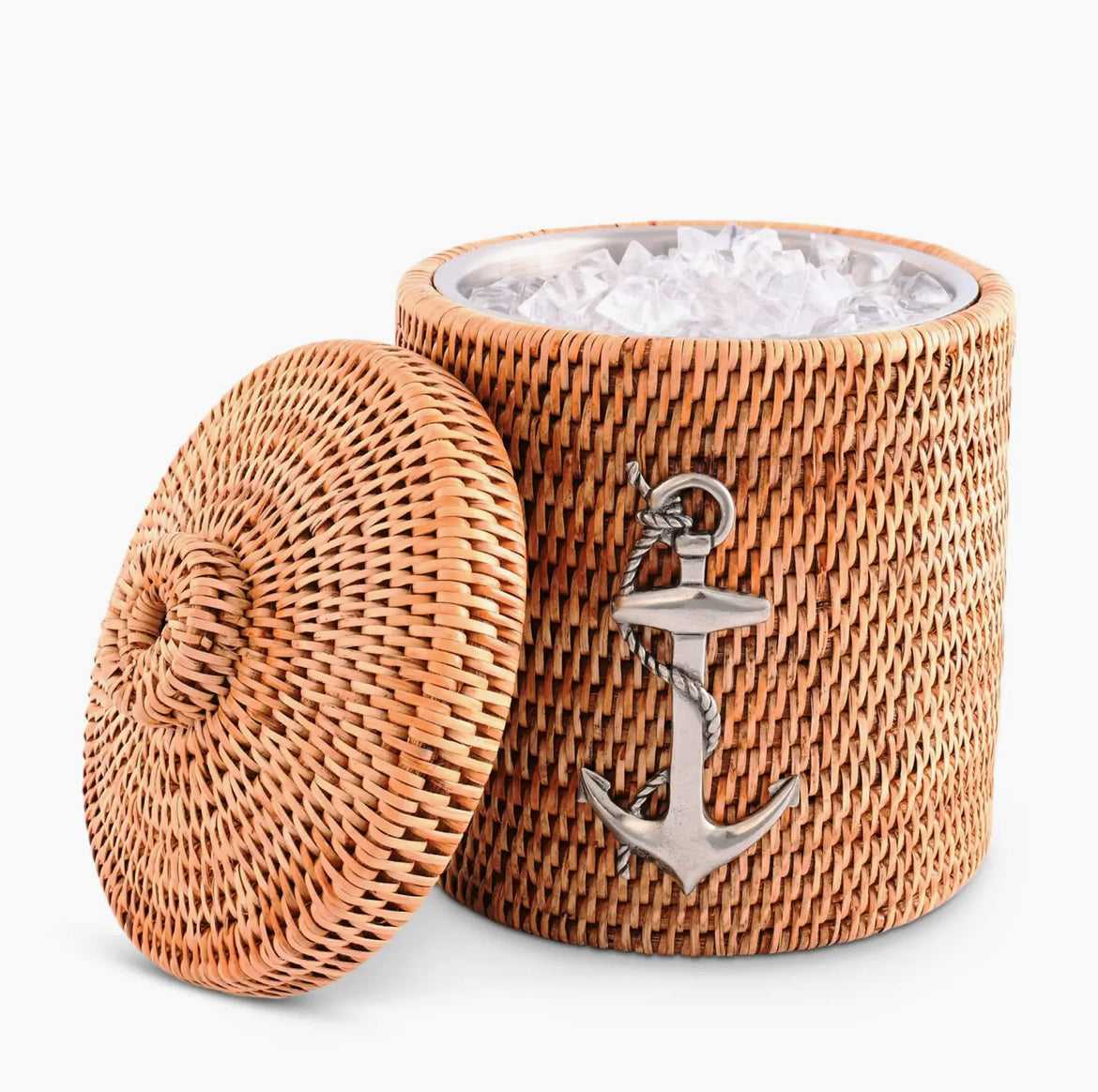 Anchor Hand Woven Wicker Rattan Lidded Ice Bucket