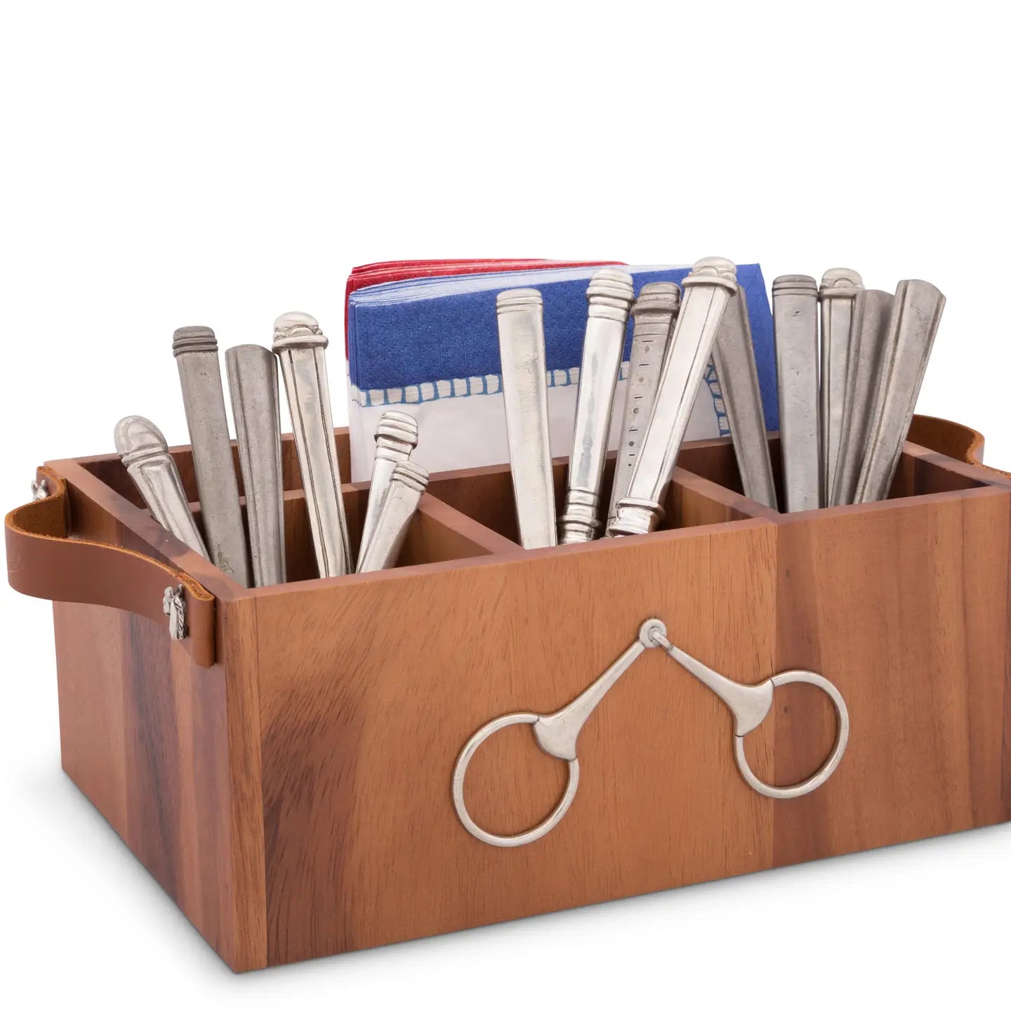 Horse Bits Leather Handles Flatware Caddy