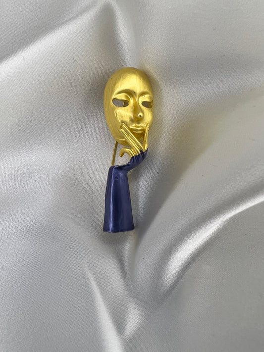 Blue Mystery Mask Brooch