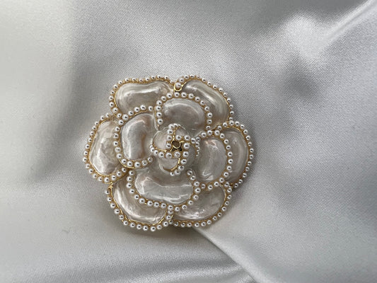 Camellia Pearl Enamel Brooch