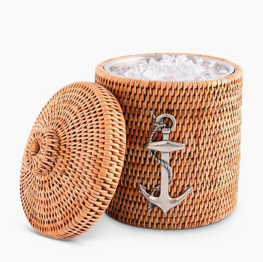 Anchor Hand Woven Wicker Rattan Lidded Ice Bucket