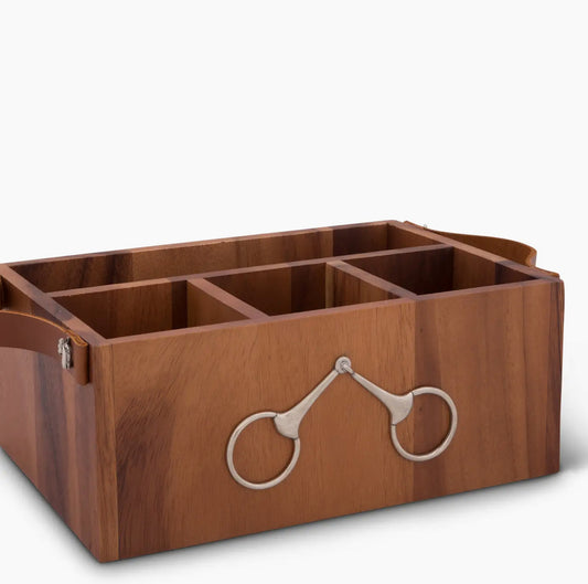 Horse Bits Leather Handles Flatware Caddy