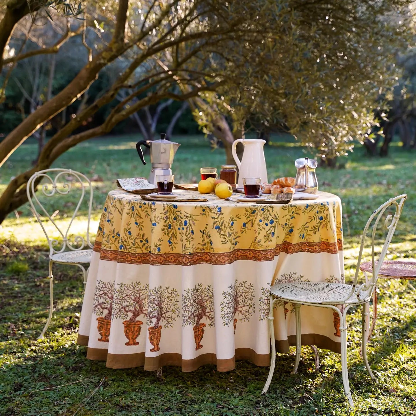 Olive Tree Khaki & Blue French Tablecloths