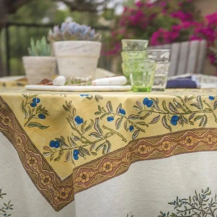 Olive Tree Khaki & Blue French Tablecloths